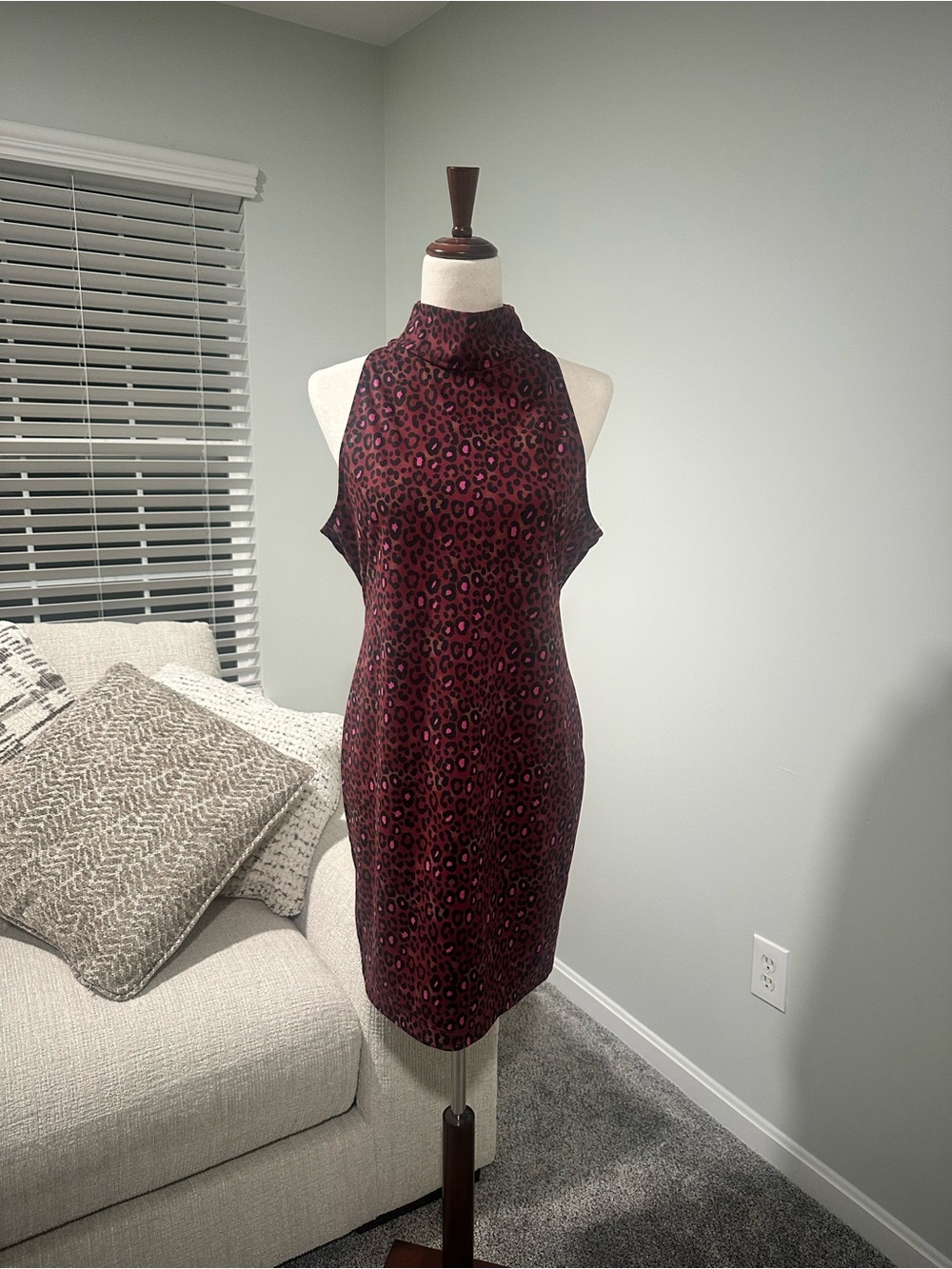 Victoria's Secret Sport Burgundy Leopard Midi Dress with Mock Neck